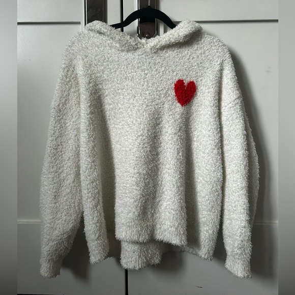 White AE Fluffy Heart Hoodie - Picture 2 of 3